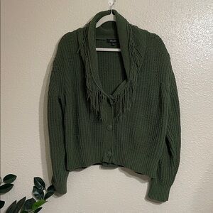 Witty Fox Olive Green Knit Sweater with fringe details